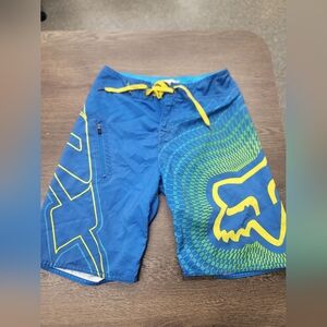 Fox Racing Polyester Blue Green Boys 14 Regular Swim Trunks